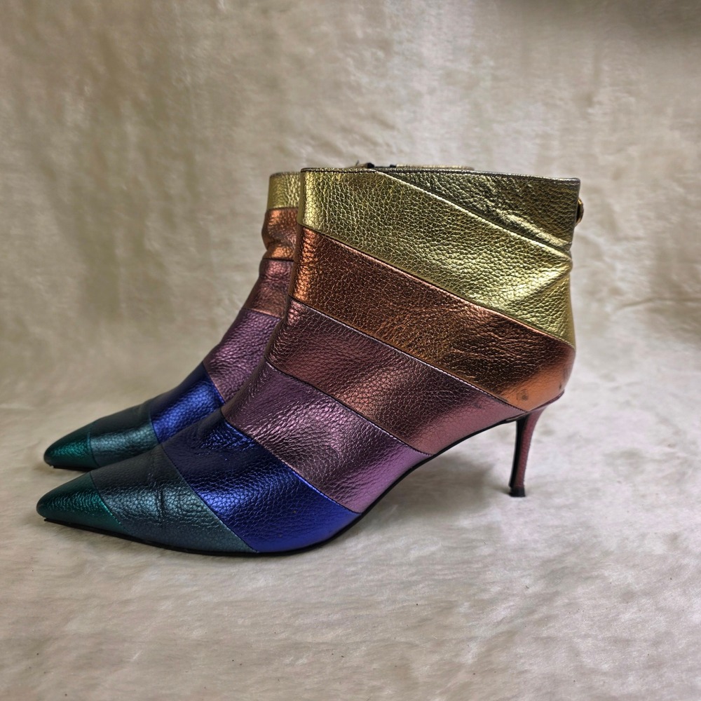 Kurt Geiger Ankle Boots Rainbow Metallic Leather Stiletto Women 38.5 7.5